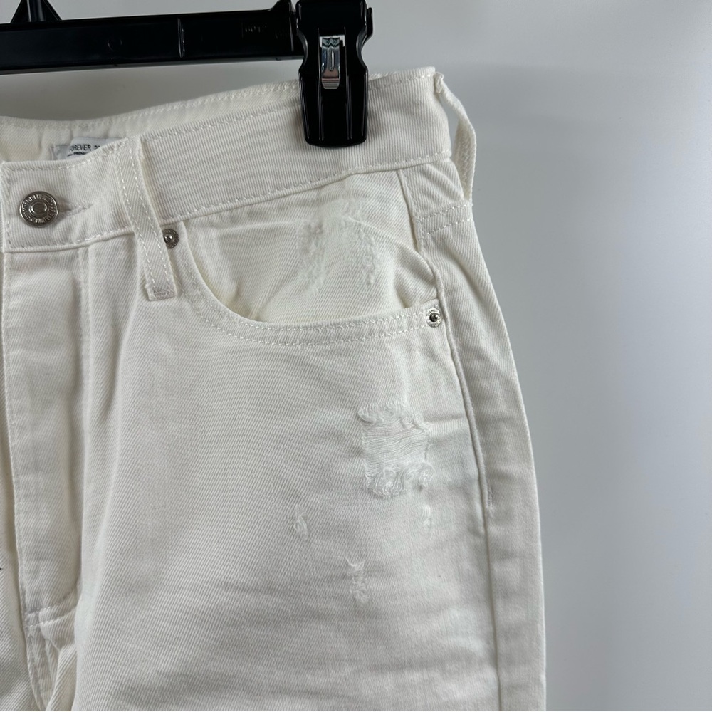Forever 21 Ripped High Rise White Mom Jeans - Picture 2 of 6